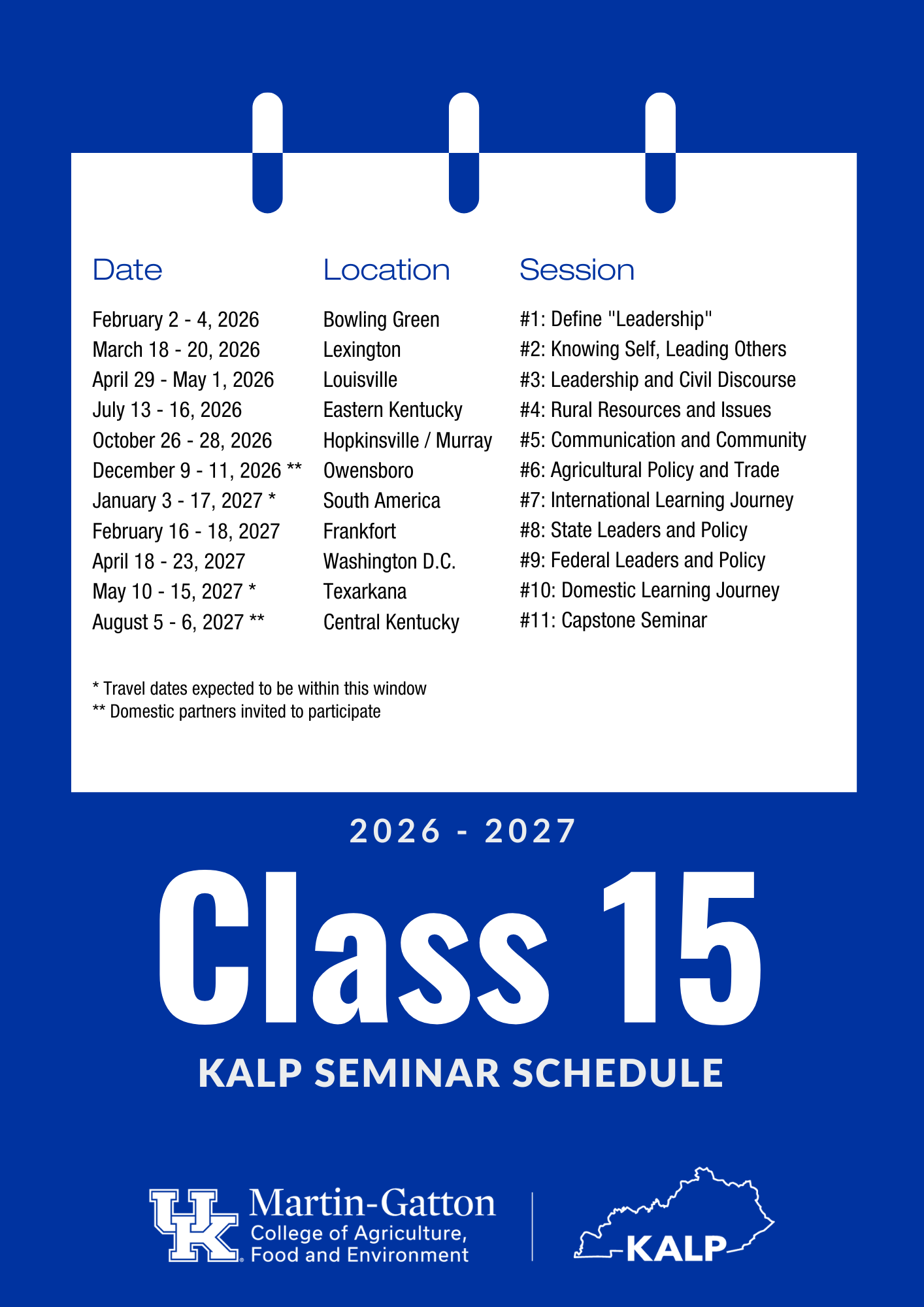 Class 15 Schedule